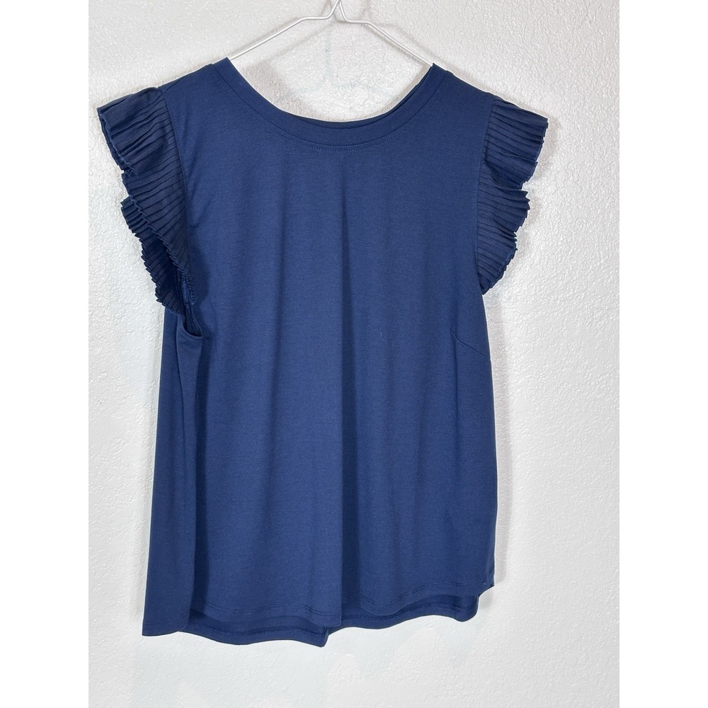 Democracy Blouse Women's Large Navy Ruffle Sleeveless Tunic Top